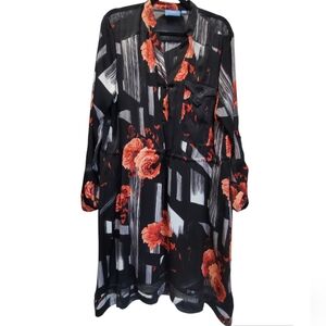 XL Floral Sheer Shirt Midi Dress